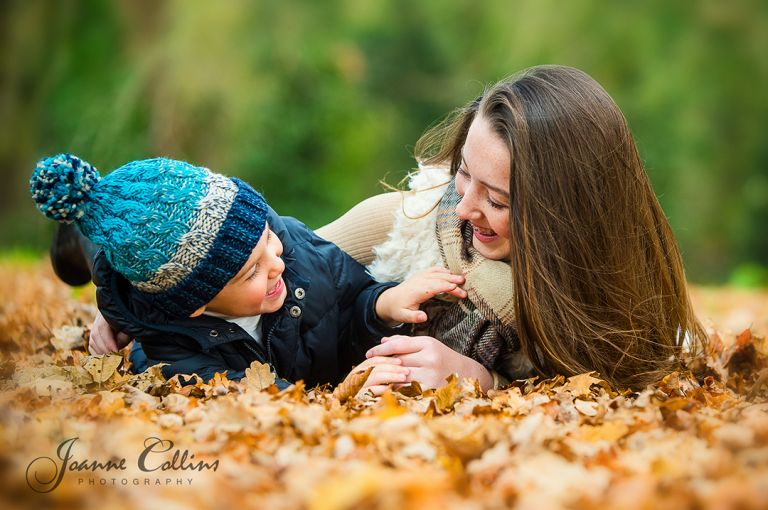 Family Onlocation Photographer Mote Park with Siblings amongst the autumn leaves