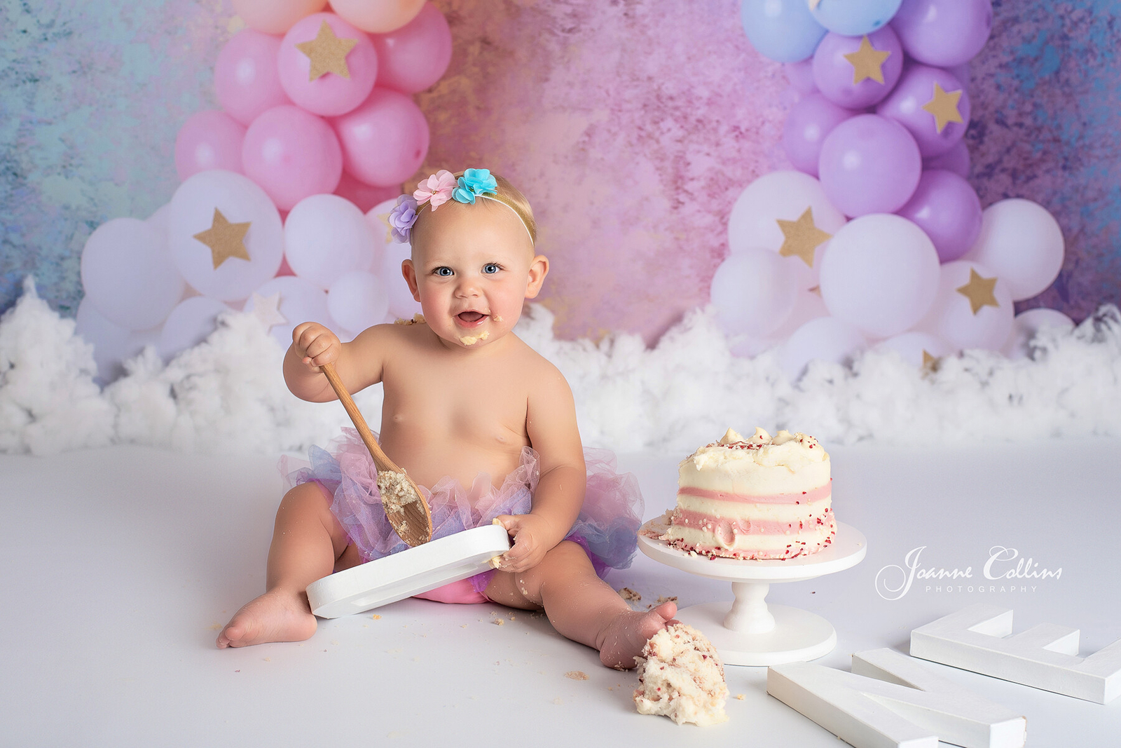 girls rainbow cake smash photoshoot maidstone kent