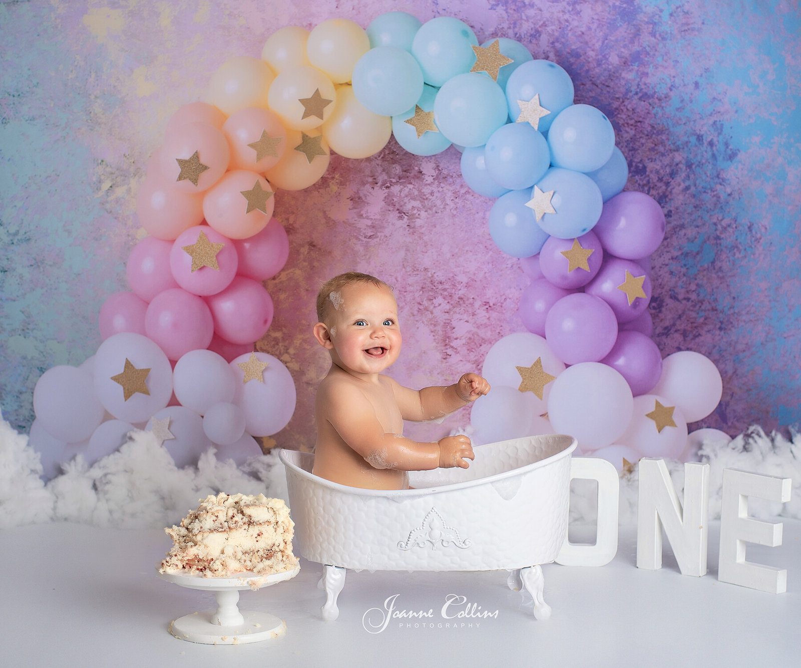 girls rainbow cake smash photoshoot maidstone kent